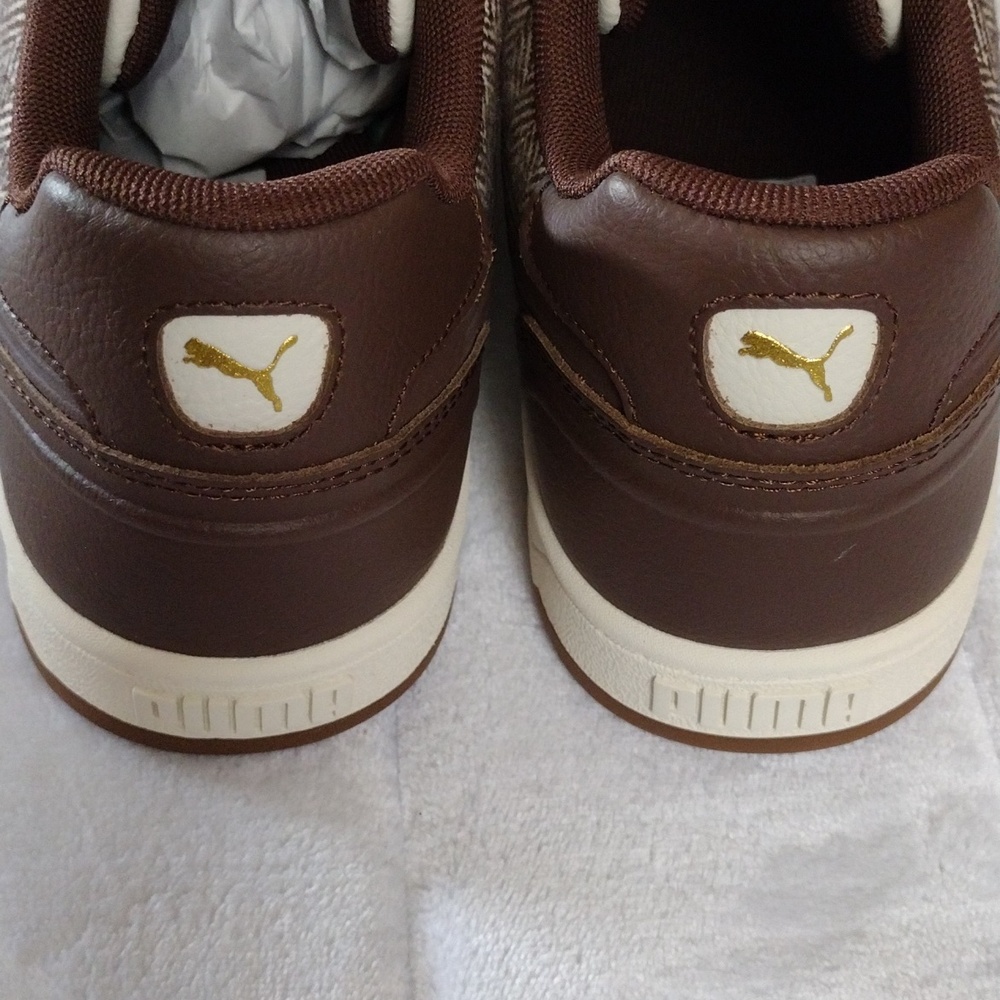 Puma Brown and Cream Herringbone Low-Top Sneakers - Picture 8 of 9